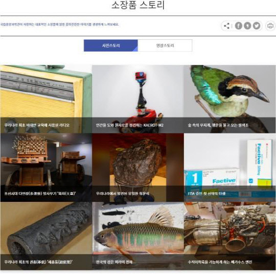 국립중앙과학관은 홈페이지 자료실에 '소장품 스토리' 코너를 통해 수장고에 보관 중인 소장품의 재미있는 이야기를 서비스한다.  국립중앙과학관 제공